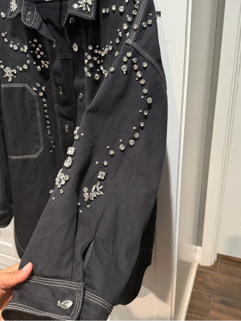 Free People Black Studded Oversized Jean Jacket - Picture 5 of 9